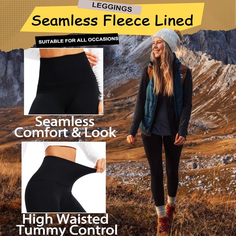 Hi Clasmix Fleece Lined Leggings Women - Seamless Thermal Winter High Waisted Tummy Control Thick Warm Yoga Pants - Image 3